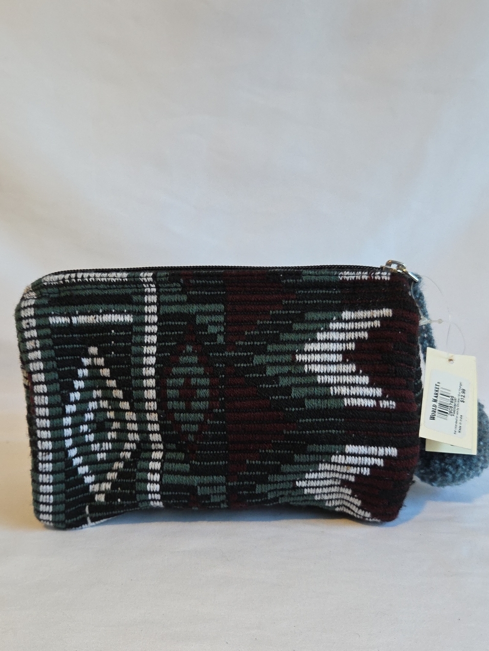 Cost Plus World Market Green, Maroon & White Woven Cosmetic Pouch